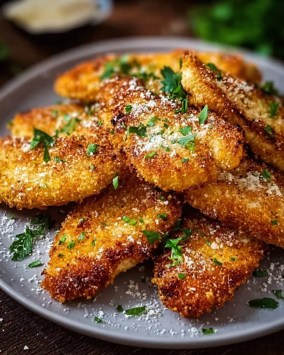 Knuspriges Parmesan Hähnchen aus dem Airfryer auf einem Teller serviert