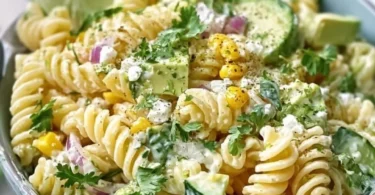 Koriander und Limetten-Pasta-Salat in einer bunten Schüssel