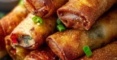 Köstliche Frühlingsrollen aus dem Airfryer auf einem Teller serviert