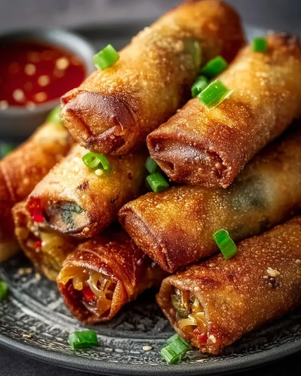 Köstliche Frühlingsrollen aus dem Airfryer auf einem Teller serviert