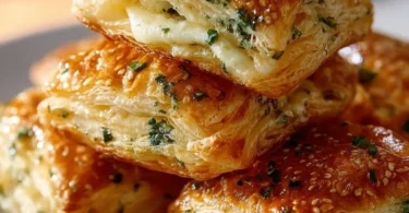 Köstliche Kräuter-Käse-Blätterteig-Häppchen auf einem Teller