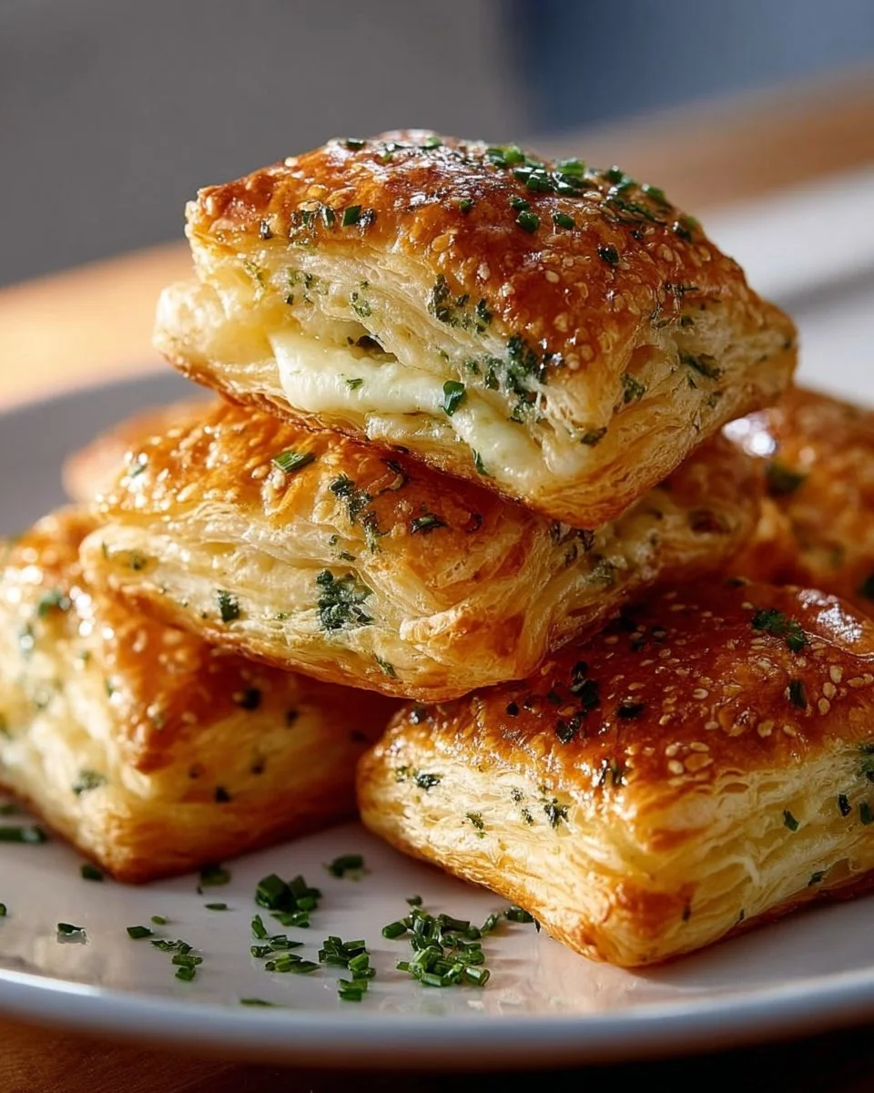 Köstliche Kräuter-Käse-Blätterteig-Häppchen auf einem Teller