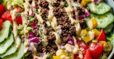 Low-Carb Big Mac Salat mit frischem Gemüse und aromatischem Dressing