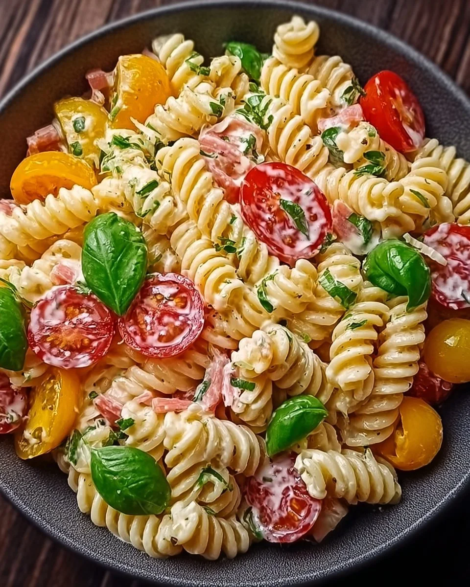 Leckeren Pastasalat von Mahlwerk, frisch zubereitet und gesund.