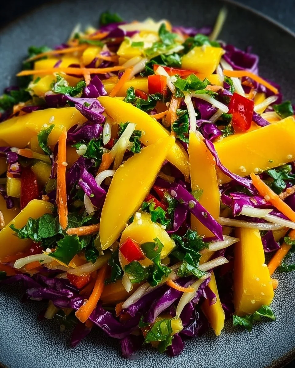 Frischer Mangosalat mit buntem Gemüse und Limetten-Dressing