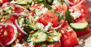 Erfrischender Melonen Feta Salat, ideal für den Sommer