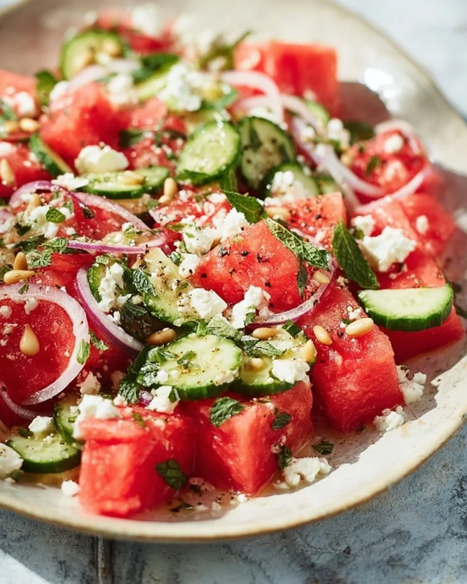Erfrischender Melonen Feta Salat, ideal für den Sommer