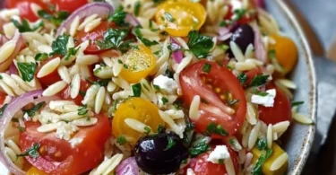 Leckerer Mittelmeer-Orzo-Salat mit frischen Zutaten