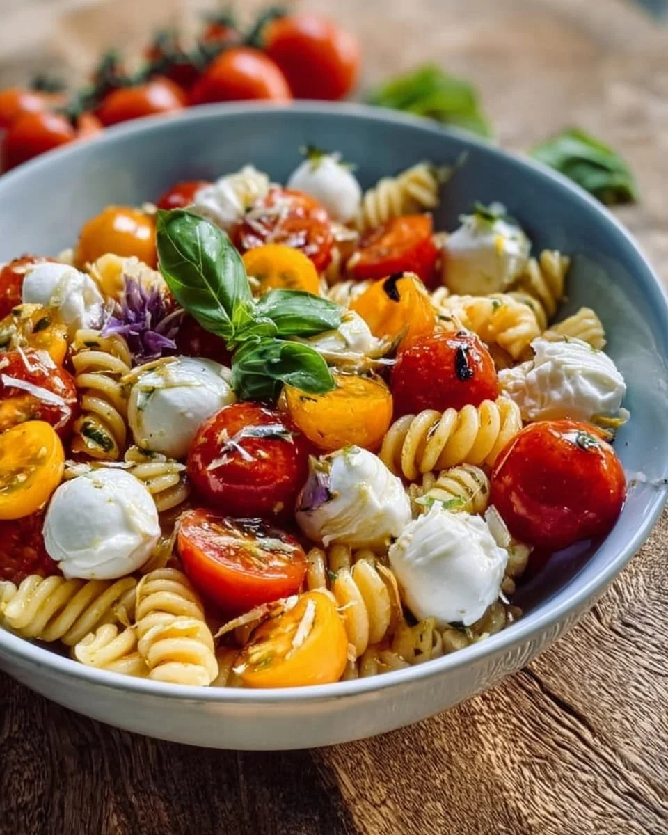 Nudelsalat mit Mozzarella und Kirschtomaten