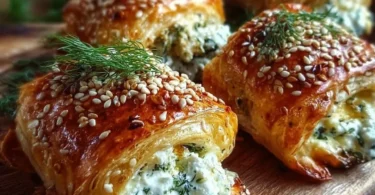 Ofen-Feta-Röllchen frisch aus dem Ofen auf einem Teller serviert