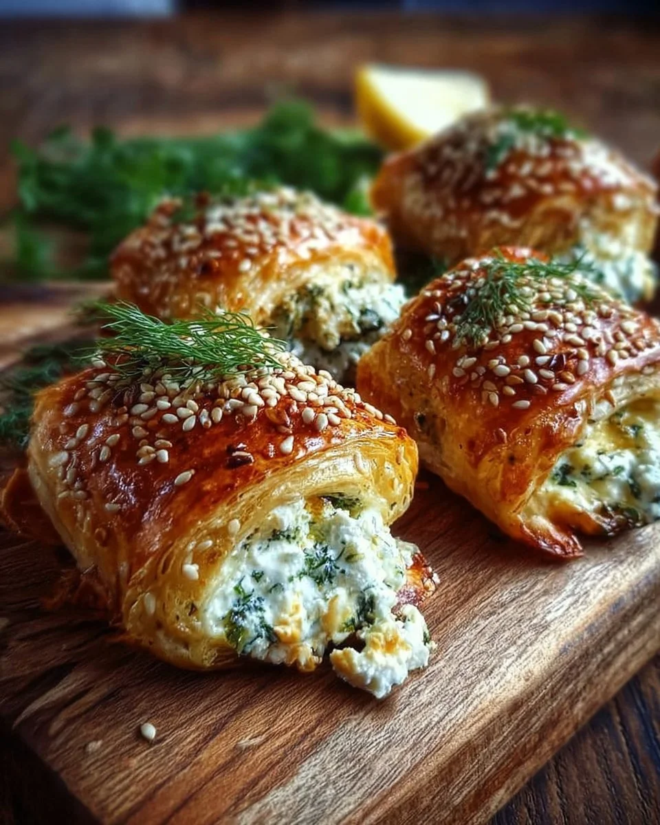 Ofen-Feta-Röllchen frisch aus dem Ofen auf einem Teller serviert