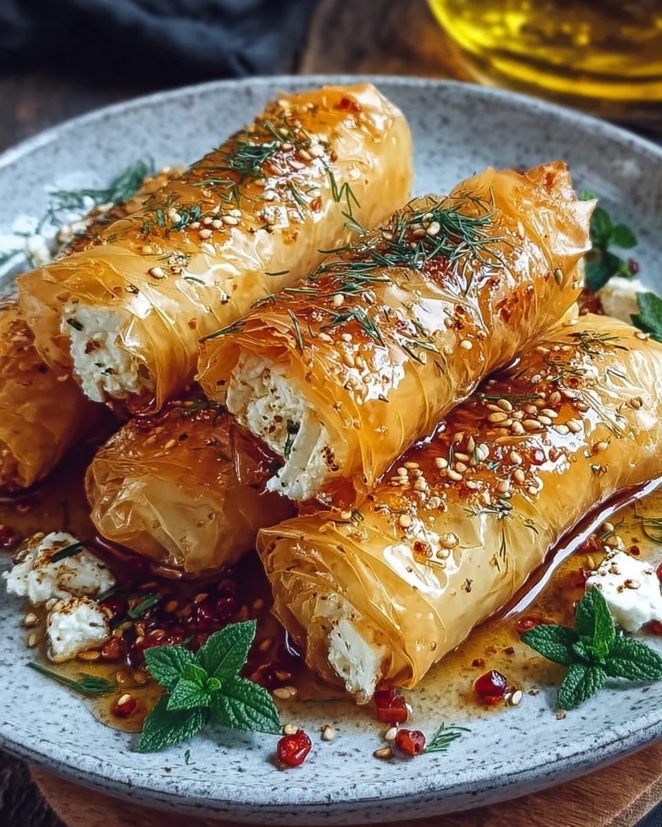 Ofen gebackene Feta-Röllchen mit Chili-Honig