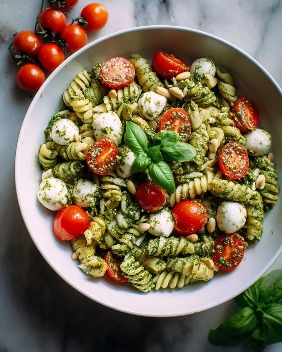 Pesto Nudelsalat mit Kirschtomaten