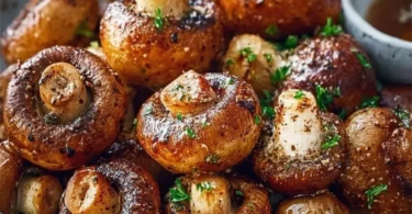 Leckere Pilze aus der Heißluftfritteuse auf einem Teller serviert