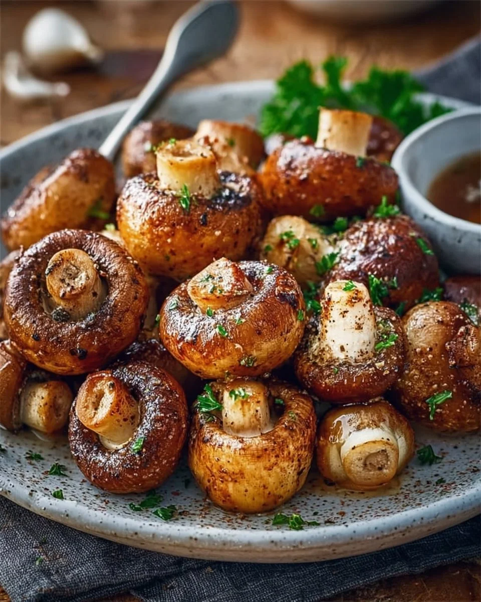 Leckere Pilze aus der Heißluftfritteuse auf einem Teller serviert