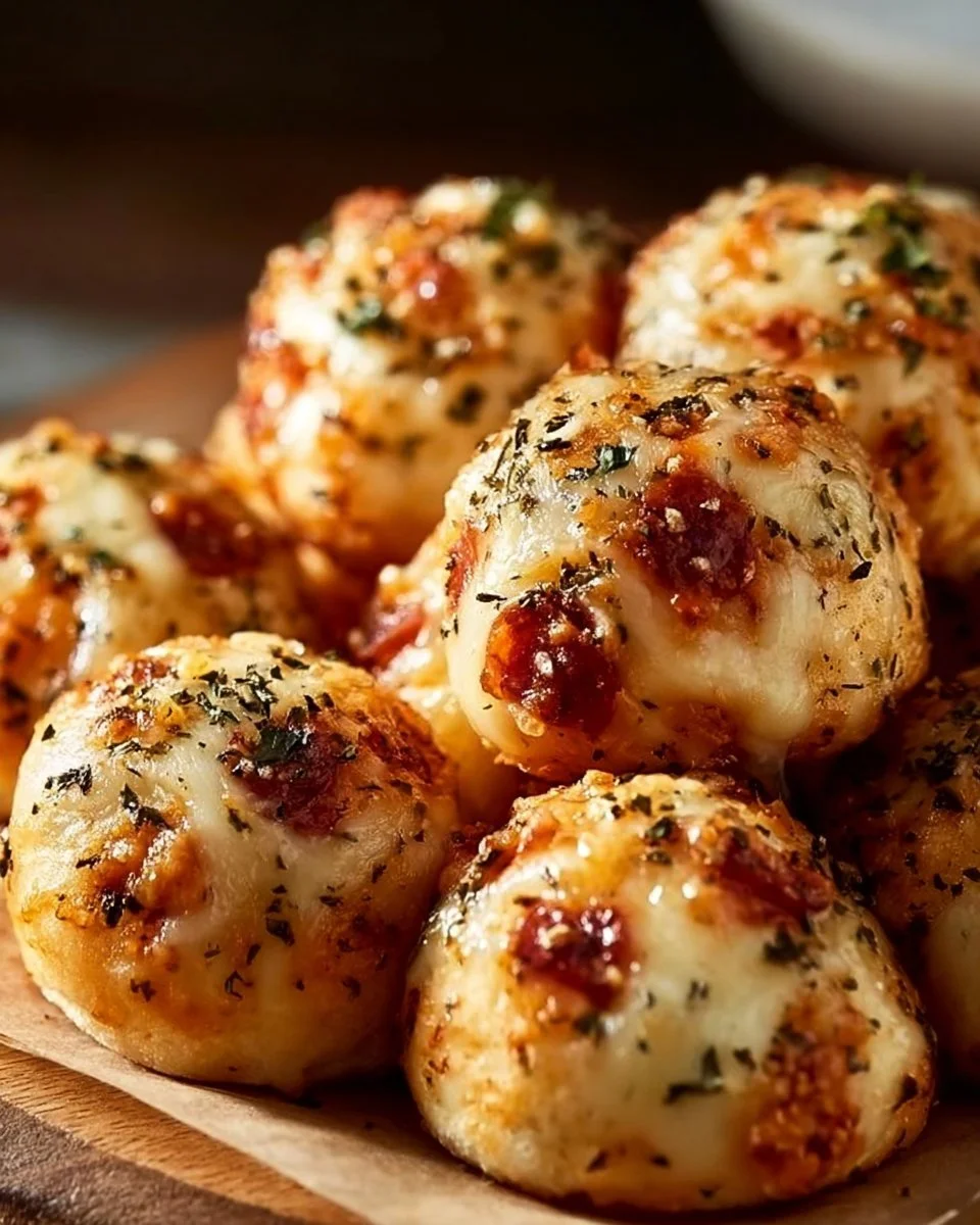 Leckere Pizza Bällchen auf einem Teller serviert