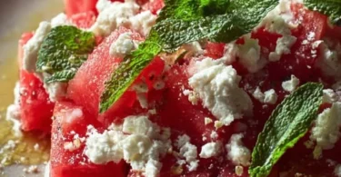 Sommerlicher Wassermelonen-Feta-Salat mit frischer Minze und Feta-Käse