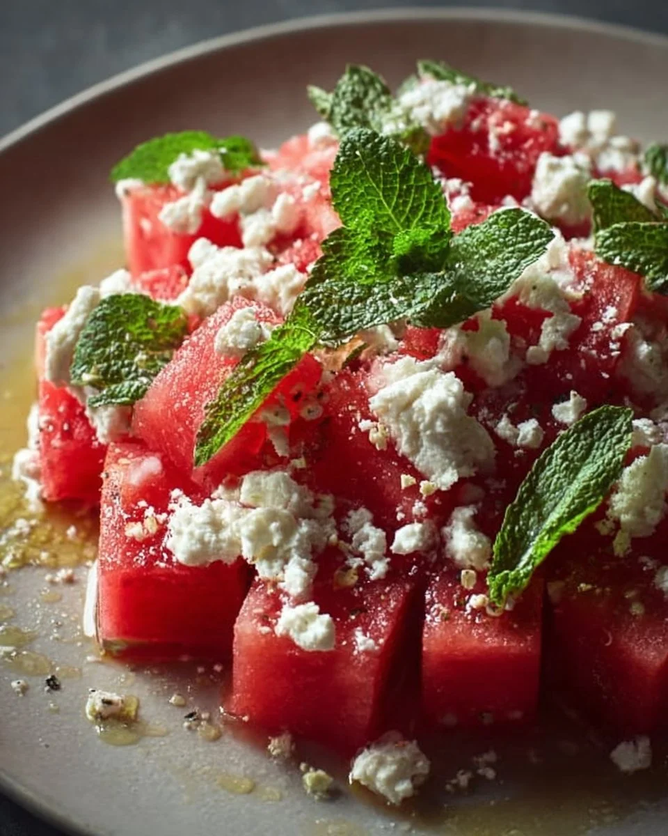 Sommerlicher Wassermelonen-Feta-Salat mit frischer Minze und Feta-Käse