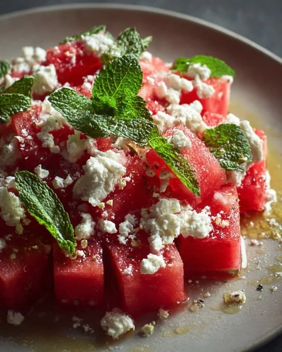 Sommerlicher Wassermelonen-Feta-Salat mit Minze