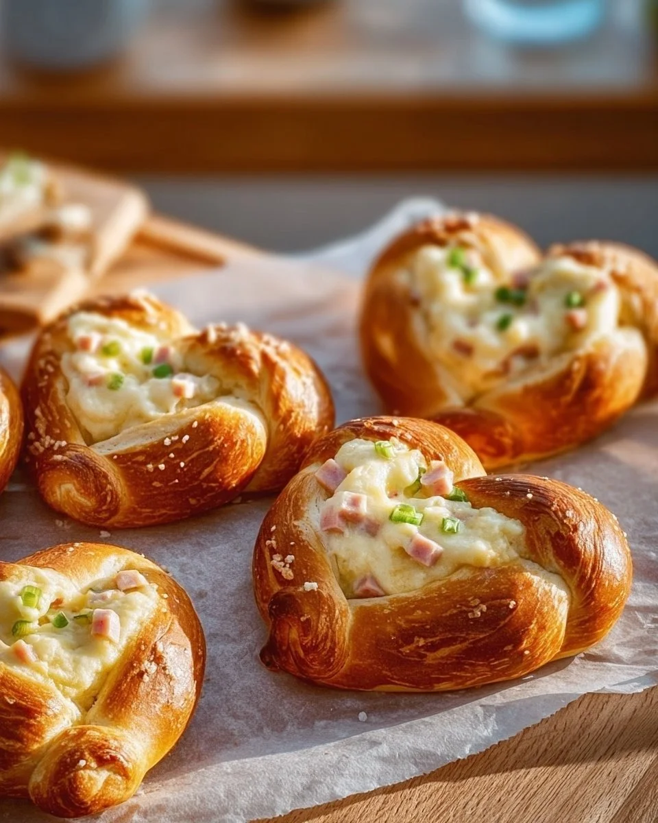 Überbackene Brezeln mit Schmand, Schinken und Käse