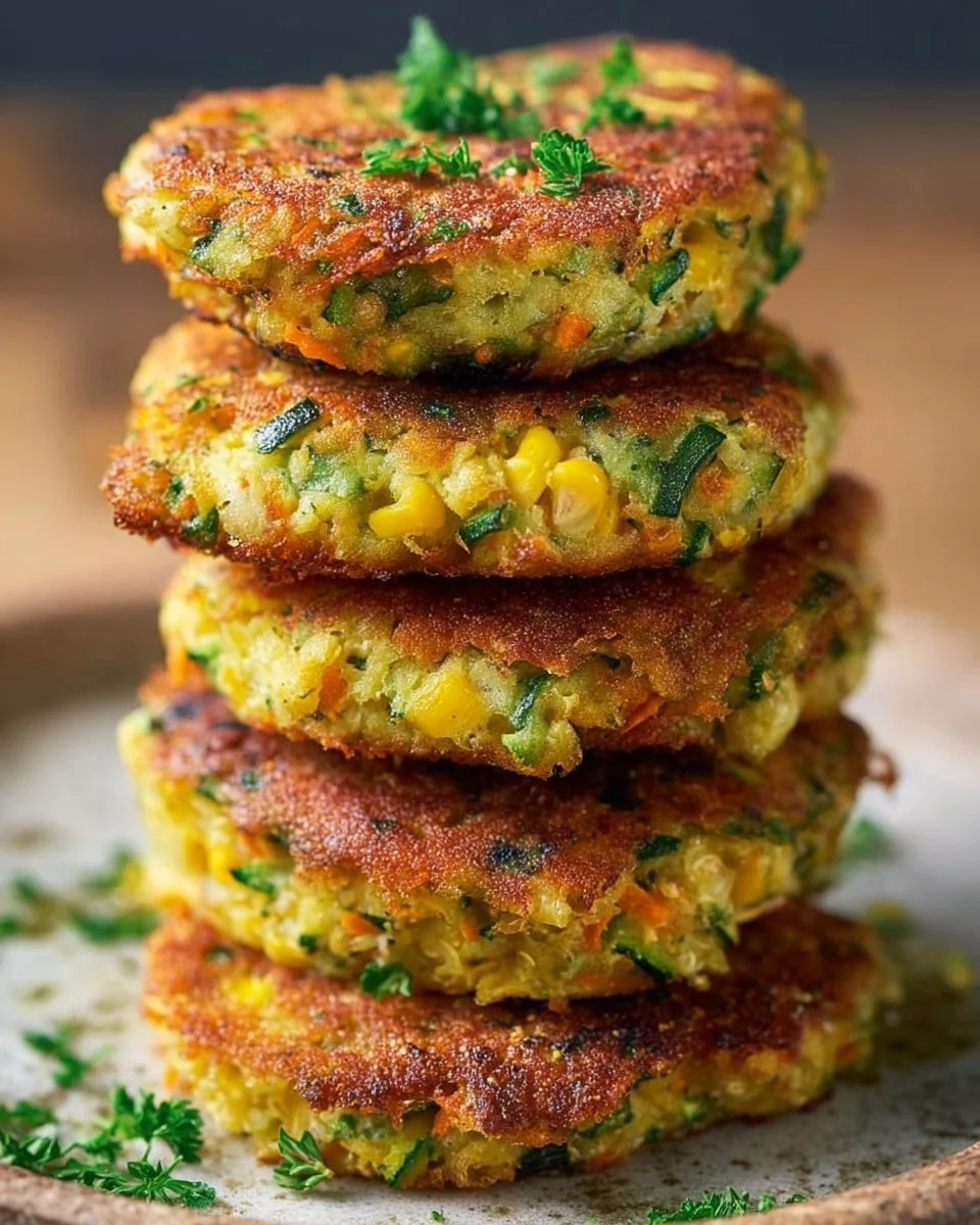Gesunde Gemüse-Patties aus dem Airfryer auf einem Teller serviert.