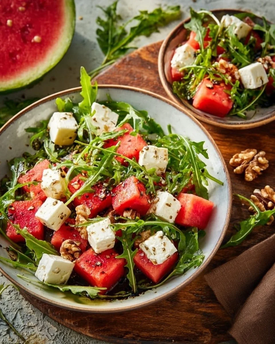 Wassermelonen-Feta-Salat mit Rucola