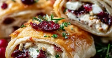 Weihnachts-Cranberry-Feta-Wickel serviert auf einem festlichen Teller