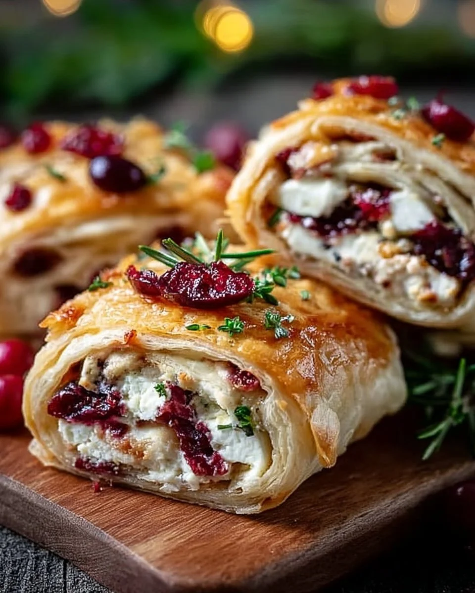 Weihnachts-Cranberry-Feta-Wickel serviert auf einem festlichen Teller