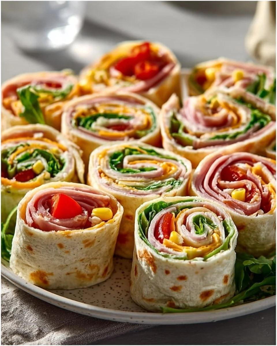 Leckere Wrap-Röllchen gefüllt mit frischen Zutaten auf einem Teller