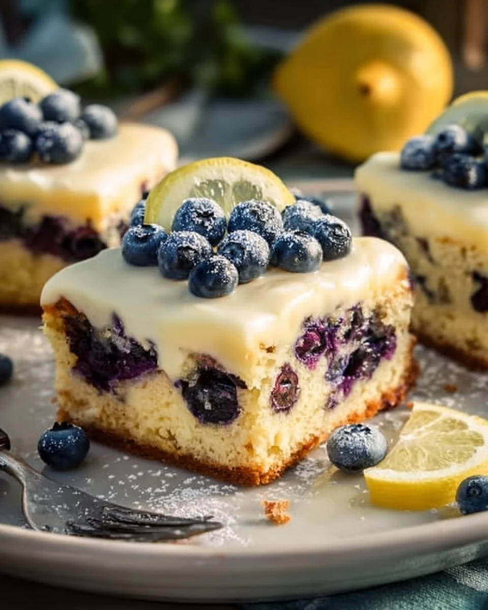 Zitronen-Blaubeer-Kuchen mit Cheesecake-Topping
