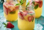 Erfrischende Ananas-Erdbeer-Bowle in einem Glas serviert