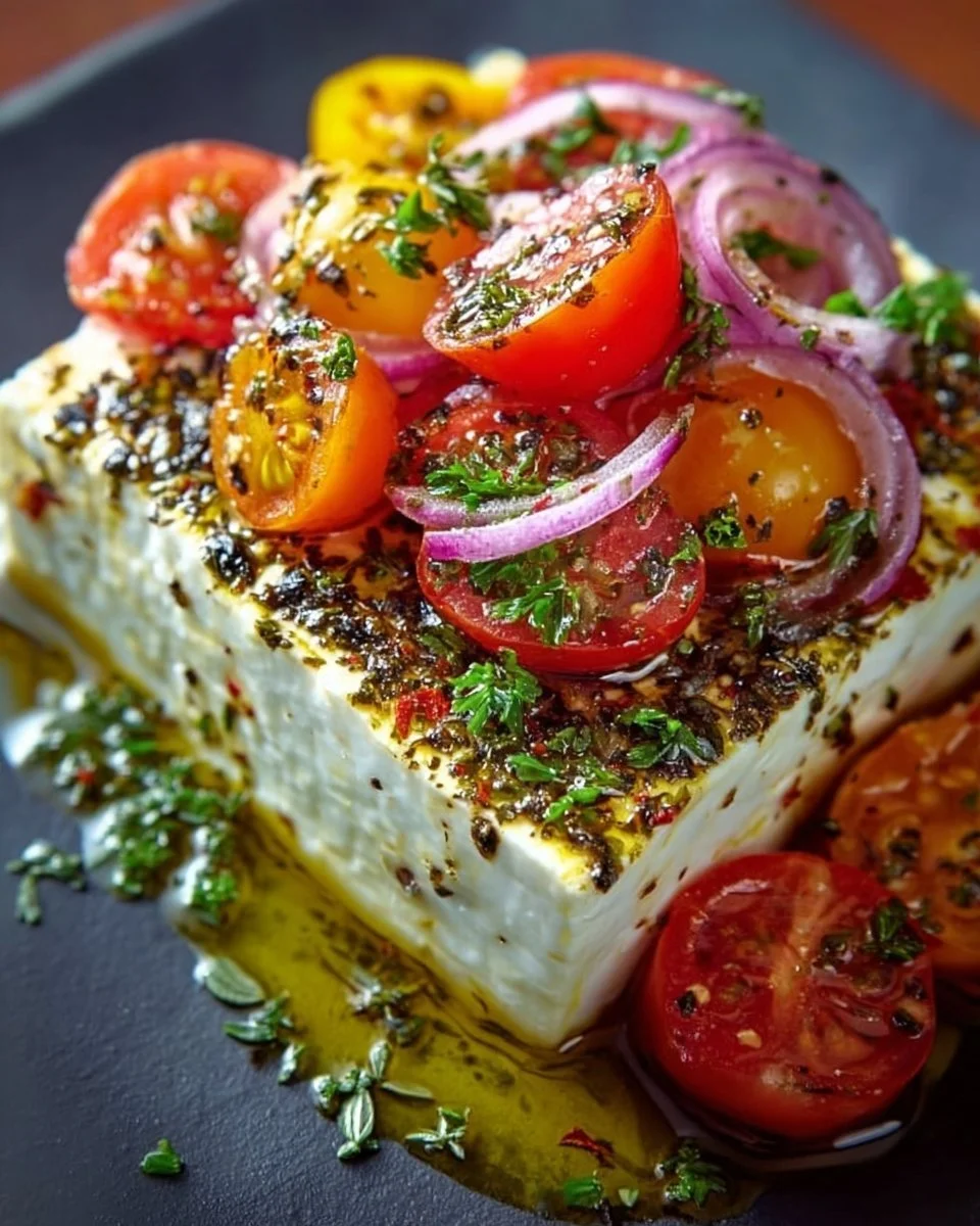 Baked sheep cheese Greek style dish with herbs and spices