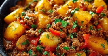 Schüssel mit Bauerntopf - herzhaftes, traditionelles Gericht aus frischen Zutaten