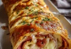 Leckeres Blätterteig-Stromboli mit zahlreichen Füllungen auf einem Tisch angerichtet
