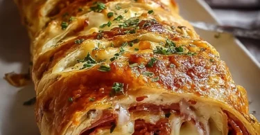 Leckeres Blätterteig-Stromboli mit zahlreichen Füllungen auf einem Tisch angerichtet