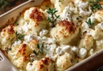 Leckerer Blumenkohl-Hack-Auflauf mit Feta aus dem Ofen.