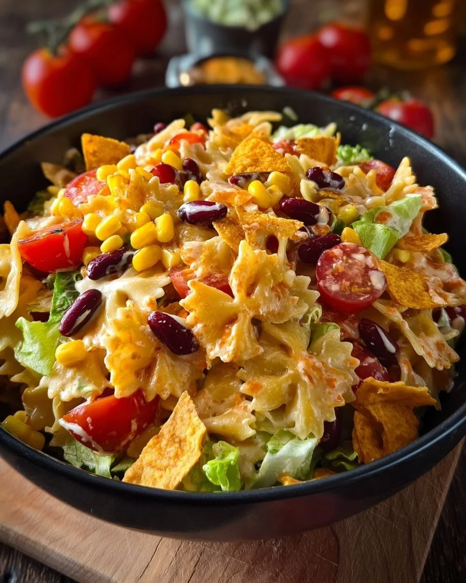 Bunter Taco-Nudelsalat mit Crunch