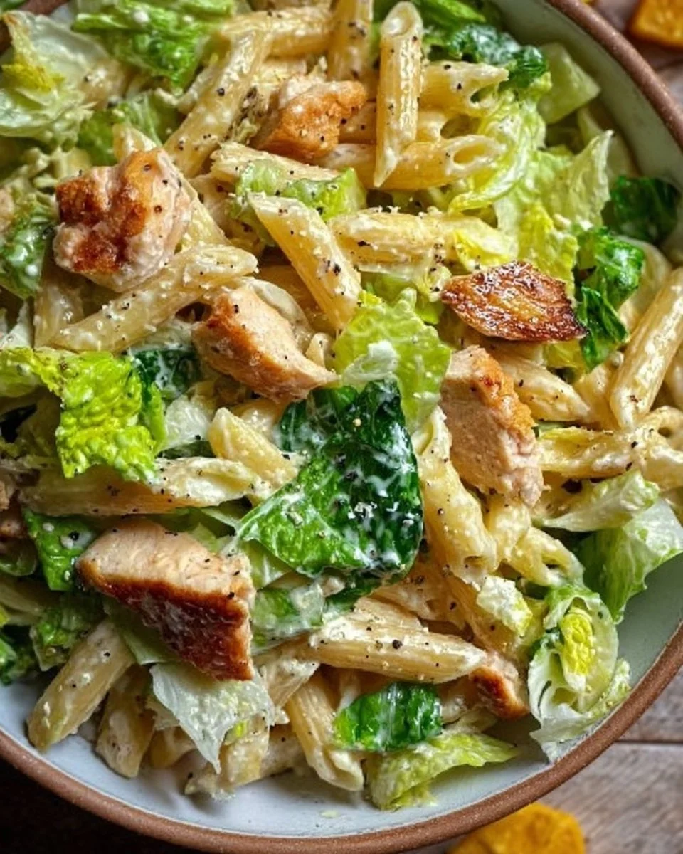 Caesar-Nudelsalat mit Römersalat
