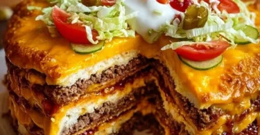 Leckere Cheeseburger-Torte mit würzigen Zutaten und einem tollen Design