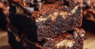 Proteinreiche Cottage Cheese Brownies auf einem Teller serviert.