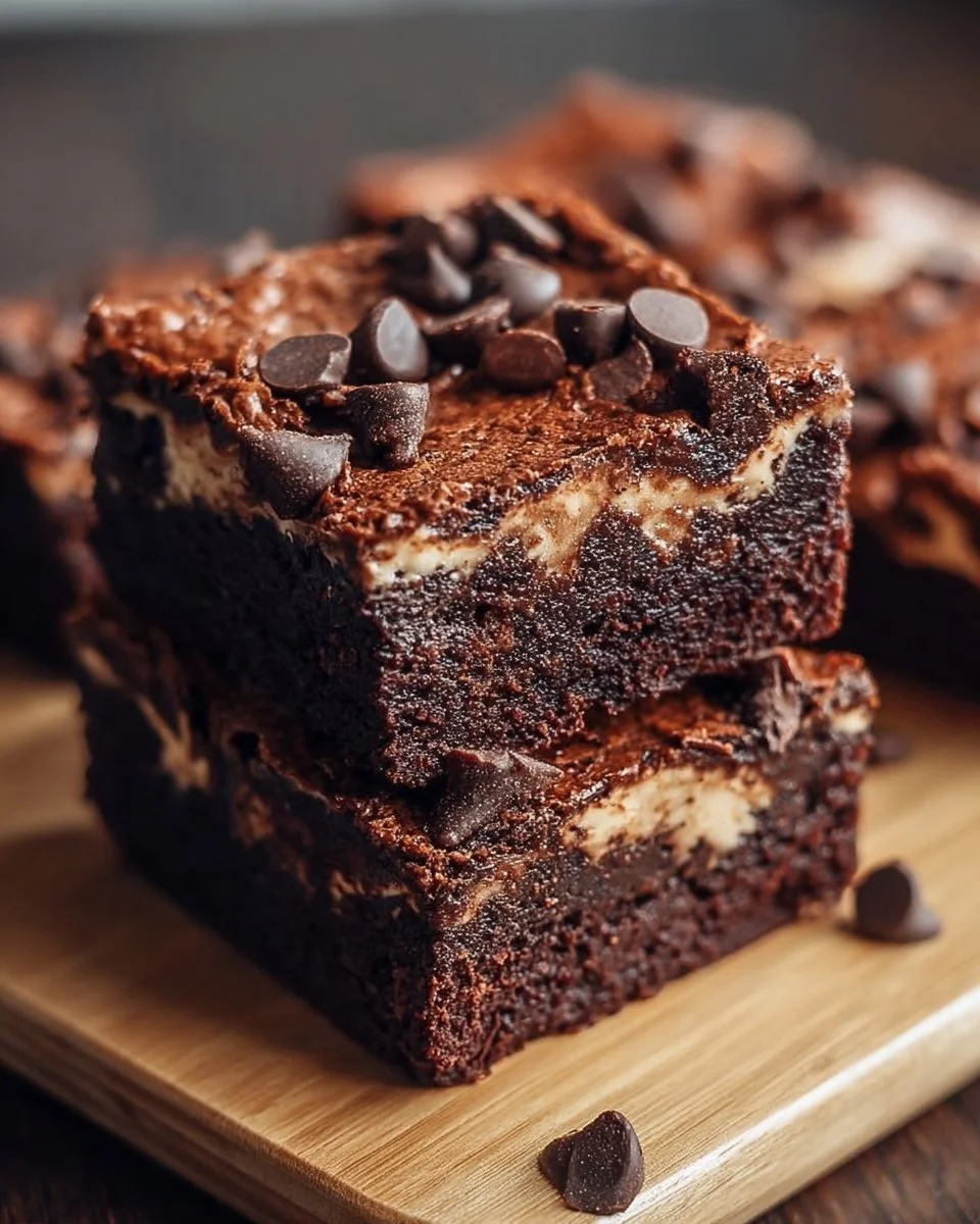Proteinreiche Cottage Cheese Brownies auf einem Teller serviert.