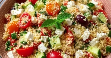 Couscous-Salat mit Feta, frischen Gemüsen und Kräutern