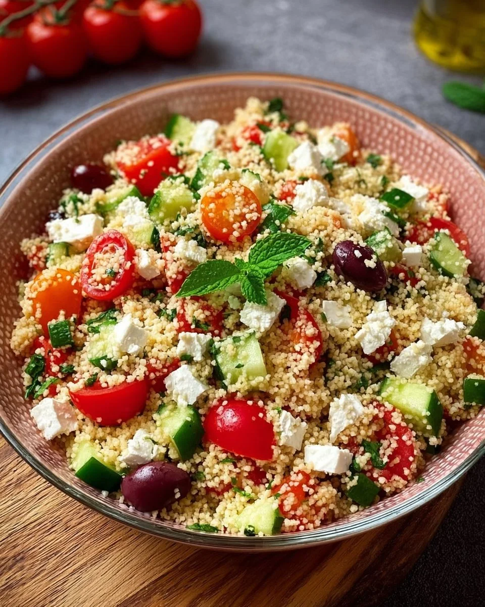 Couscous-Salat mit Feta, frischen Gemüsen und Kräutern
