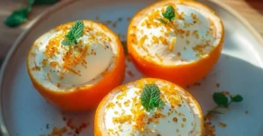 Cremiges Aperol Orangen Eis in einer Schale, perfekt für den Sommer