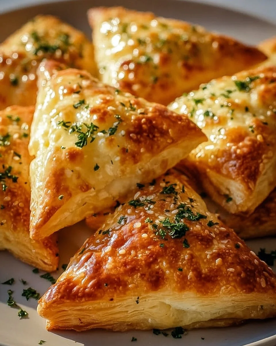 Crispy Cheese Triangles mit Knoblauch-Kräuter-Füllung auf einem Teller
