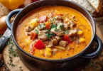 Schüssel mit deftiger Suppe, ideal für kalte Tage