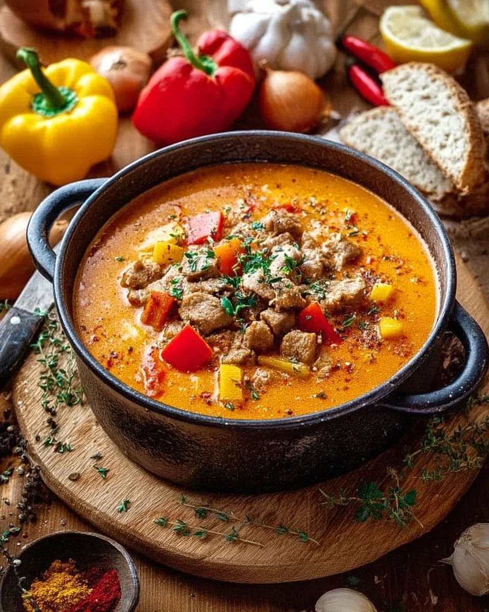 Schüssel mit deftiger Suppe, ideal für kalte Tage