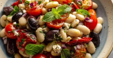 Dicker Bohnen Salat nach griechischer Art mit frischen Zutaten