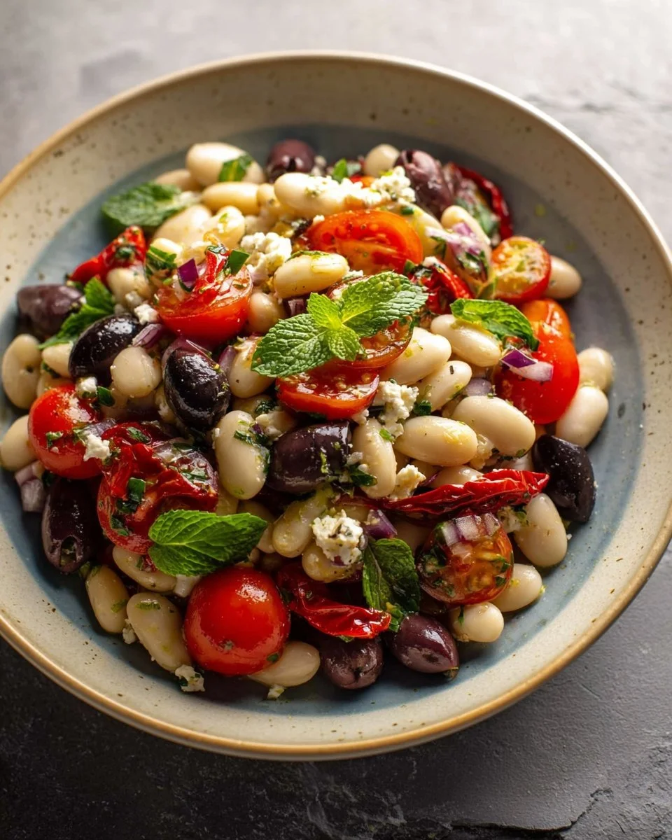Dicker Bohnen Salat nach griechischer Art mit frischen Zutaten