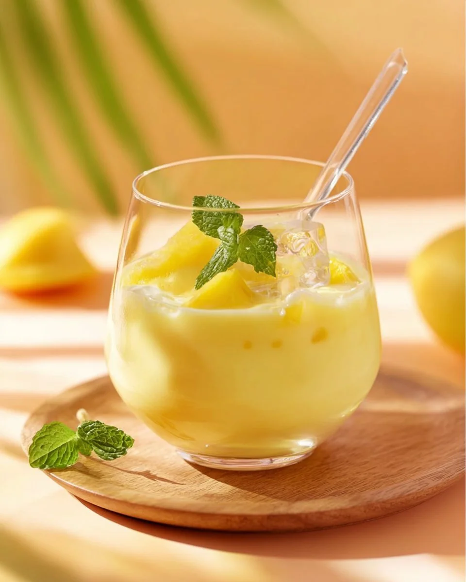 Eierlikörbowle mit Ananas und Sekt in einem dekorativen Glaskrug